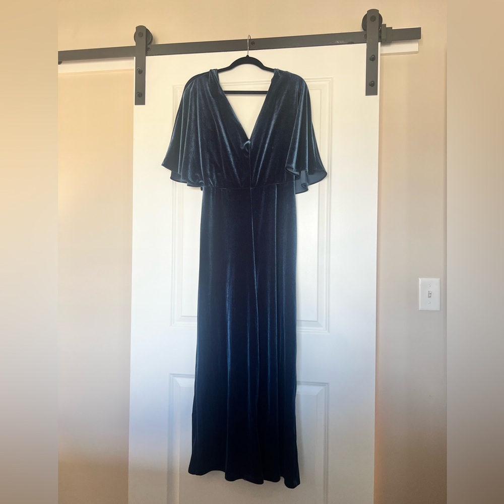 BHLDN - velvet teal wide leg jumpsuit
